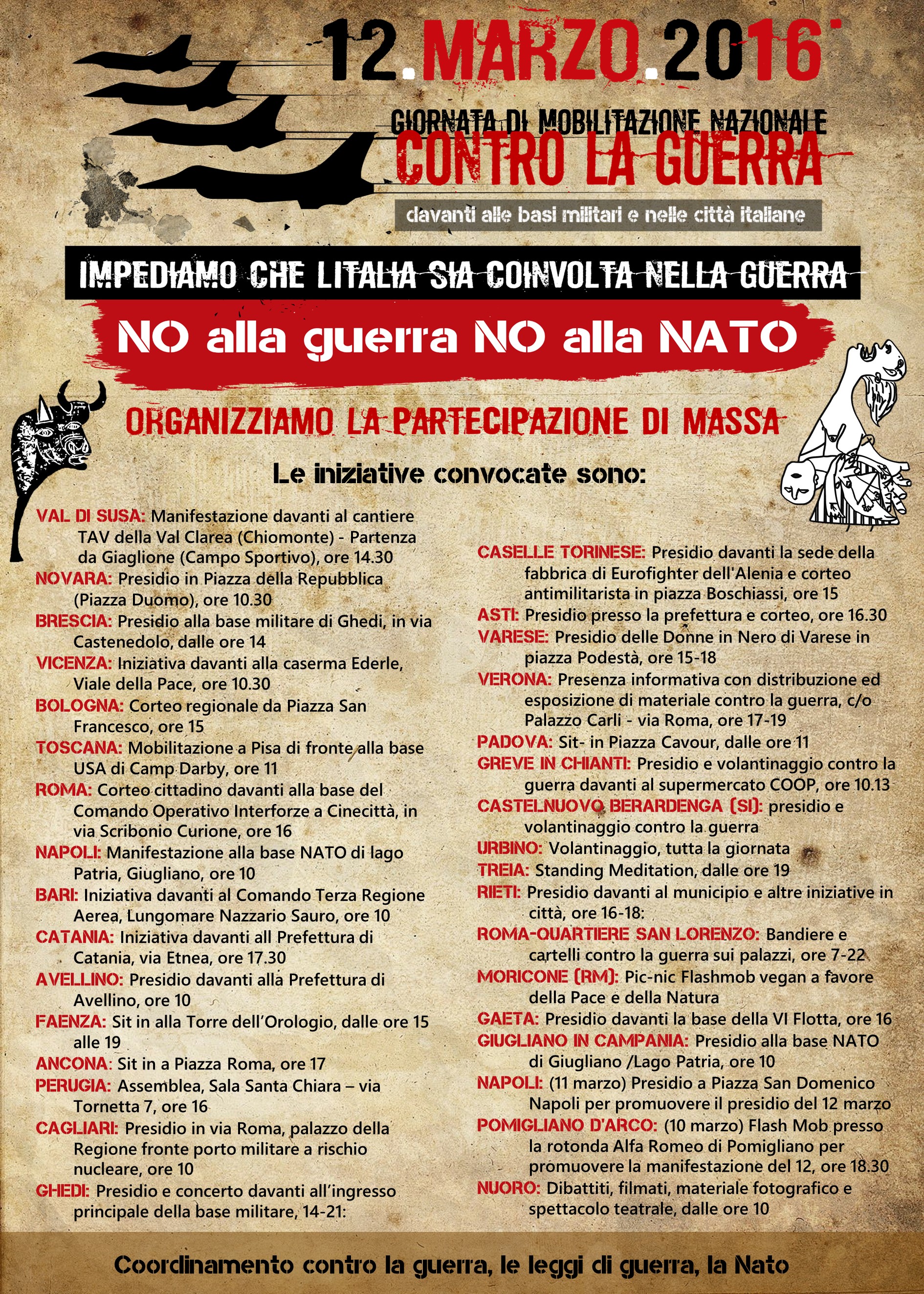 Sabato 12 Marzo in tutt’Italia mobilitazioni contro la guerra e contro la NATO